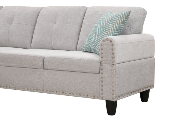 English Elm Alger Linen-Blend 98" Left-Facing Sofa & Chaise with Storage Ottoman, Tufted Back & Nailhead Trim Light Gray B102S00051