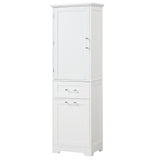 English Elm Tall Bathroom Storage Cabinet, Freestanding Storage Cabinet With Two Different Size Drawers and Adjustable Shelf, Mdf Board With Painted Finish, White