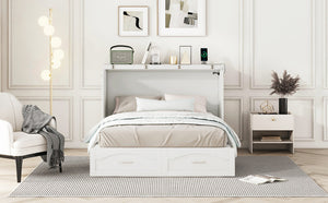 English Elm Full Size Murphy Wall Bed with Storage Drawers Usb Charging Ports and Pulley Mechanism White LP100670AAK
