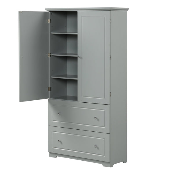 English Elm Wide Grey Bathroom Storage Cabinet with 2 Drawers, 2 Doors, Adjustable Shelf, Anti-Tip, 120lb Capacity WF312729AAE