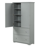 English Elm Wide Bathroom Storage Cabinet, Freestanding Storage Cabinet With Two Drawers and Adjustable Shelf, Mdf Board With Painted Finish, Grey