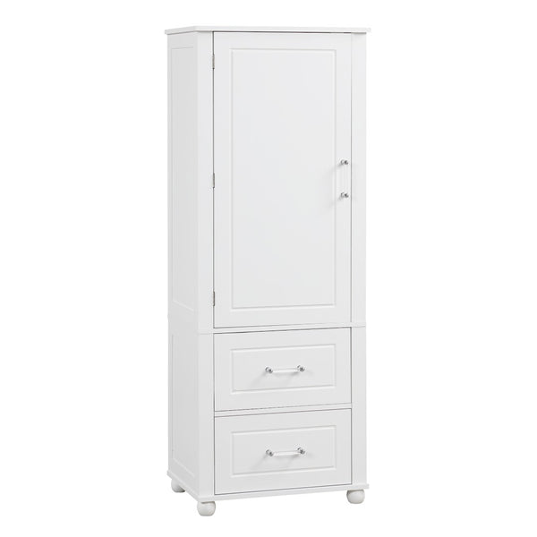 English Elm Tall Freestanding Bathroom Cabinet White Mdf Two Drawers Adjustable Shelving Storage WF312728AAK
