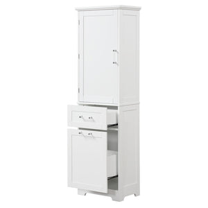 English Elm Tall Bathroom Storage Cabinet - Sleek Freestanding Organizer With Adjustable Shelf & Mixed Drawers N725P206895K-GIGA