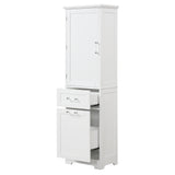 English Elm Tall Bathroom Storage Cabinet, Freestanding Storage Cabinet With Two Different Size Drawers and Adjustable Shelf, Mdf Board With Painted Finish, White