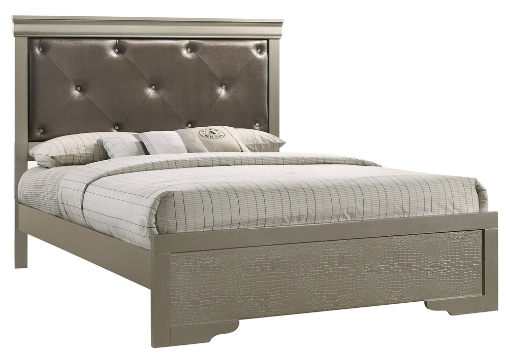 English Elm Chic Silver Champagne Full Bed Frame with Elegant Transitional Design, Durable Particleboard, 53"H x 57"W x 80"D B078S00440