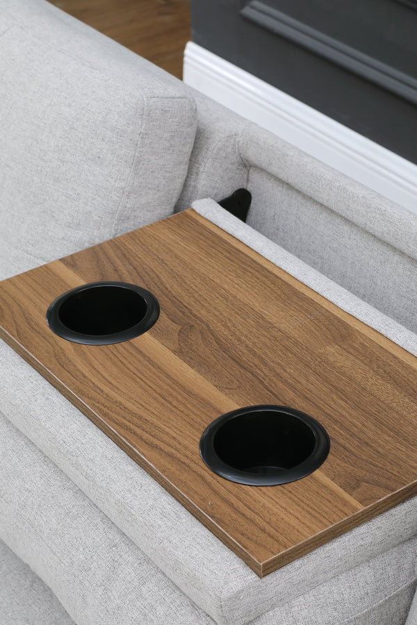 English Elm Alger Linen-Blend 98" Left-Facing Sofa & Chaise with Storage Ottoman, Tufted Back & Nailhead Trim Light Gray B102S00051