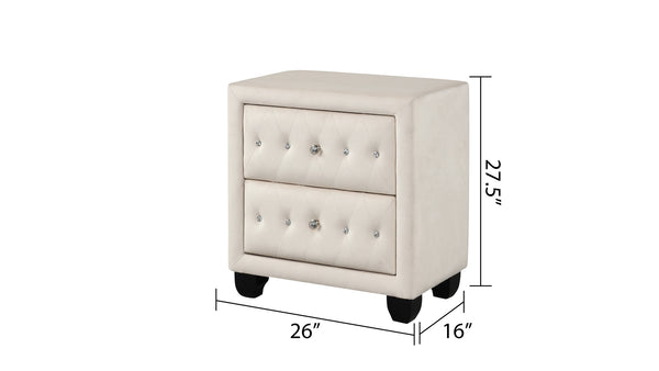English Elm HAZEL King 4PC Bedroom Set Cream Velvet Tufted Headboard with Speakers, USB Ports & Storage B009S02070