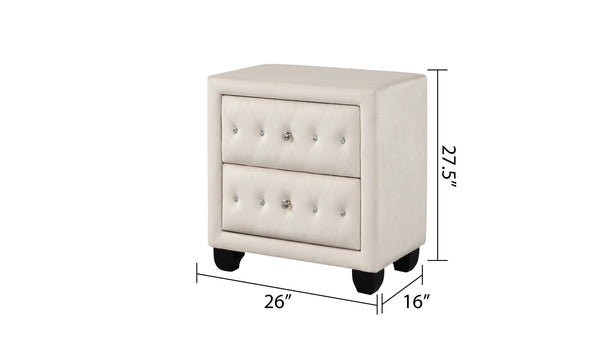 English Elm Sophia Crystal Tufted Queen 5 Pc Bedroom Set, Solid Wood In Cream - Glamorous Vanity & Storage Solutions B009S01974-GIGA