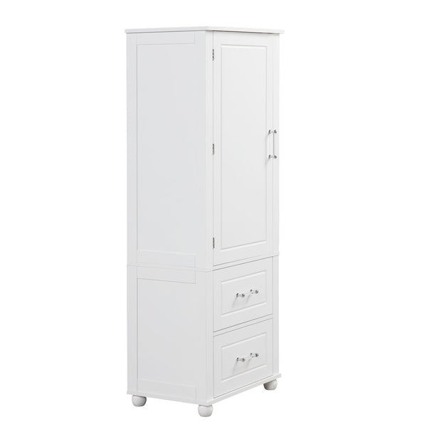 English Elm Tall Bathroom Storage Cabinet - Stylish Freestanding Unit With 2 Drawers & Adjustable Shelf For Organization N725P241045K-GIGA