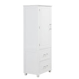 English Elm Tall Bathroom Storage Cabinet, Freestanding Storage Cabinet With Two Drawers and Adjustable Shelf, Mdf Board With Painted Finish, White