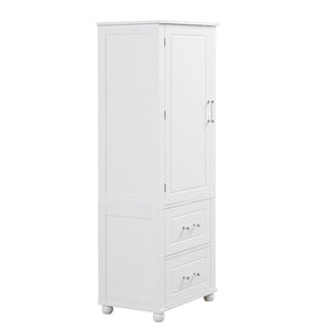 English Elm Tall Freestanding Bathroom Cabinet White Mdf Two Drawers Adjustable Shelving Storage WF312728AAK