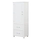 English Elm Tall Bathroom Storage Cabinet, Freestanding Storage Cabinet With Two Drawers and Adjustable Shelf, Mdf Board With Painted Finish, White