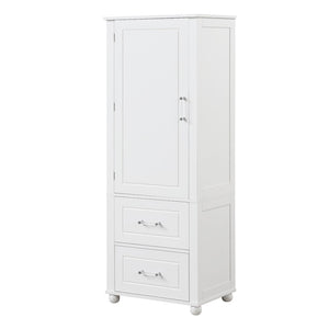 English Elm Tall Freestanding Bathroom Cabinet White Mdf Two Drawers Adjustable Shelving Storage WF312728AAK