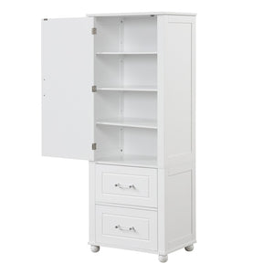 English Elm Tall Freestanding Bathroom Cabinet White Mdf Two Drawers Adjustable Shelving Storage WF312728AAK