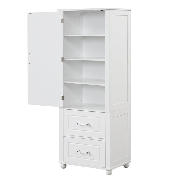 English Elm Tall Freestanding Bathroom Cabinet White Mdf Two Drawers Adjustable Shelving Storage WF312728AAK