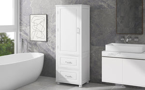 English Elm Tall Freestanding Bathroom Cabinet White Mdf Two Drawers Adjustable Shelving Storage WF312728AAK