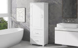 English Elm Tall Bathroom Storage Cabinet, Freestanding Storage Cabinet With Two Drawers and Adjustable Shelf, Mdf Board With Painted Finish, White