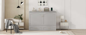 English Elm Full Size Murphy Wall Bed with Storage Drawers Usb Charging Ports and Pulley Mechanism Gray LP100670AAE