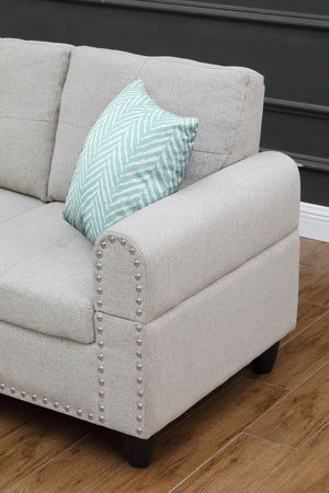 English Elm Alger Linen-Blend 98" Left-Facing Sofa & Chaise with Storage Ottoman, Tufted Back & Nailhead Trim Light Gray B102S00051