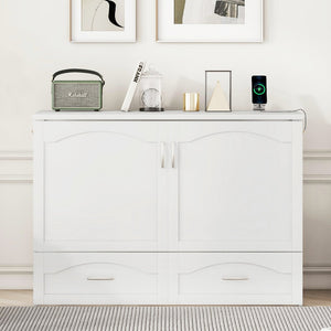 English Elm Full Size Murphy Wall Bed with Storage Drawers Usb Charging Ports and Pulley Mechanism White LP100670AAK