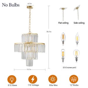 English Elm 20" Modern Crystal Chandelier Gold Finish, 4-Tier K9 Pendant Light for Dining Room, Foyer Elegance W1340126461