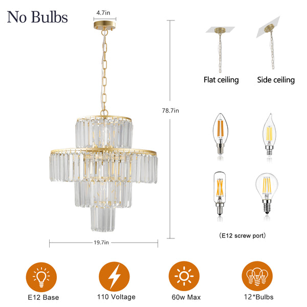 English Elm 20" Modern Crystal Chandelier Gold Finish, 4-Tier K9 Pendant Light for Dining Room, Foyer Elegance W1340126461
