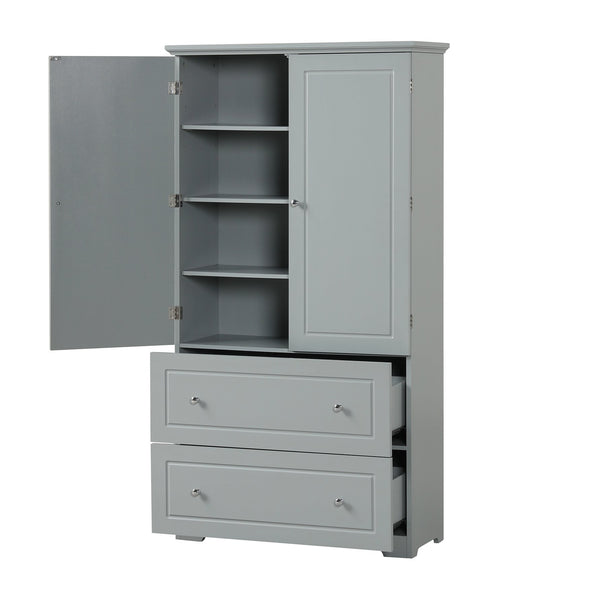 English Elm Wide Grey Bathroom Storage Cabinet with 2 Drawers, 2 Doors, Adjustable Shelf, Anti-Tip, 120lb Capacity WF312729AAE