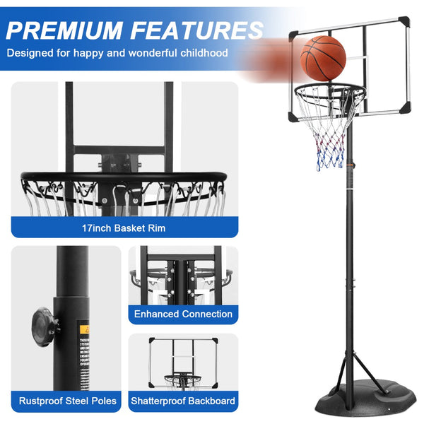 English Elm Portable Basketball Hoop Adjustable Steel System with Pvc Backboard for Youth and Adults W1408138528