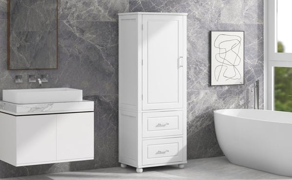 English Elm Tall Freestanding Bathroom Cabinet Two Drawers Adjustable Shelves Matte Mdf Storage White N725P407739K
