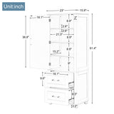 English Elm Tall Bathroom Storage Cabinet, Freestanding Storage Cabinet With Two Drawers and Adjustable Shelf, Mdf Board With Painted Finish, White