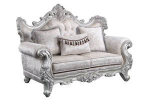 English Elm Melrose Champagne & Silver Brush Traditional Loveseat with 3 Plush Pillows — Cozy Elegant Seating for Intimate Spaces B009138494