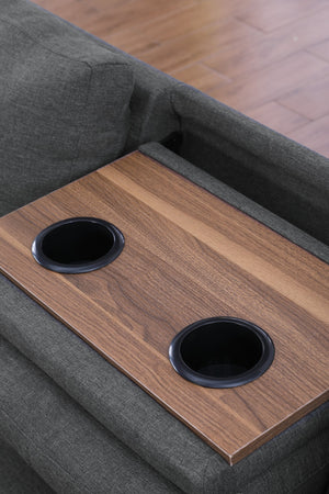 English Elm Alger Linen-Blend 98" Left-Facing Sofa & Chaise with Storage Ottoman, Tufted Back & Nailhead Trim Dark Gray B102S00053