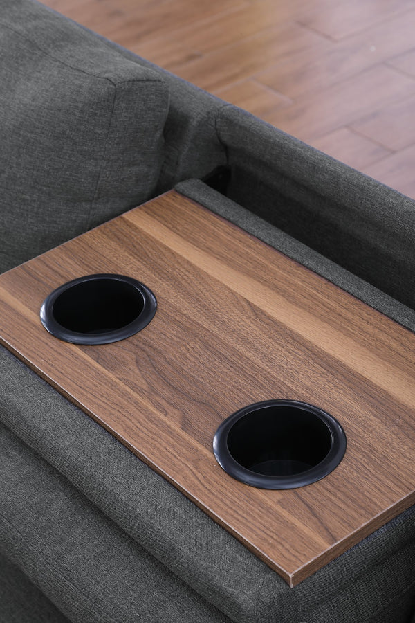 English Elm Alger Linen-Blend 98" Left-Facing Sofa & Chaise with Storage Ottoman, Tufted Back & Nailhead Trim Dark Gray B102S00053