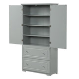 English Elm Wide Bathroom Storage Cabinet, Freestanding Storage Cabinet With Two Drawers and Adjustable Shelf, Mdf Board With Painted Finish, Grey