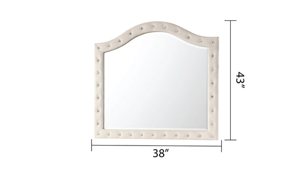 English Elm Sophia Crystal Tufted Velvet Mirror in Cream — Hollywood Regency Glam, Durable Wood Frame, Elegant Reflection G150108591