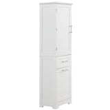 English Elm Tall Bathroom Storage Cabinet, Freestanding Storage Cabinet With Two Different Size Drawers and Adjustable Shelf, Mdf Board With Painted Finish, White