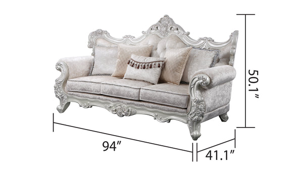 English Elm Melrose Champagne Traditional Sofa with Silver Brush Finish, Durable Wood Frame & 5 Plush Pillows B009138493