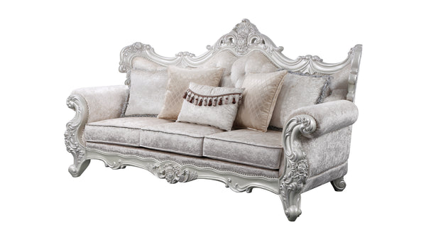 English Elm Melrose Champagne Traditional Sofa with Silver Brush Finish, Durable Wood Frame & 5 Plush Pillows B009138493