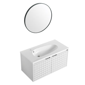English Elm 36" Drop-Shaped Resin Sink 36" Single-Hole Bathroom Basin with Overflow, Modern Curved Vanity Top, Durable W999104560