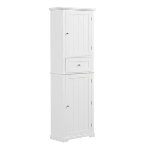 English Elm Tall Bathroom Storage Cabinet – Freestanding Organizer With Adjustable Shelf, Drawer & Elegant White Finish N725P206890K-GIGA