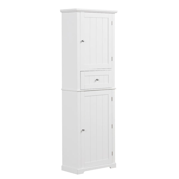 English Elm Tall Bathroom Storage Cabinet – Freestanding Organizer With Adjustable Shelf, Drawer & Elegant White Finish N725P206890K-GIGA