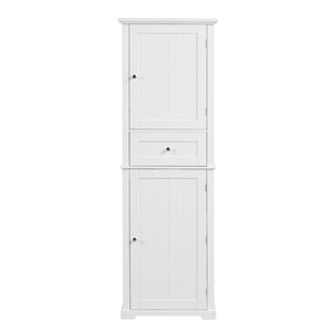 English Elm Tall Bathroom Storage Cabinet – Freestanding Organizer With Adjustable Shelf, Drawer & Elegant White Finish N725P206890K-GIGA
