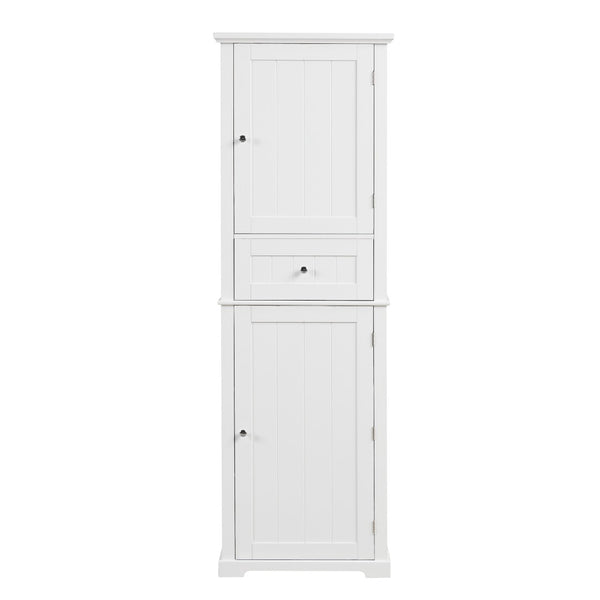 English Elm Tall Bathroom Storage Cabinet – Freestanding Organizer With Adjustable Shelf, Drawer & Elegant White Finish N725P206890K-GIGA