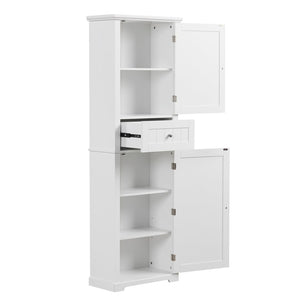 English Elm Tall Bathroom Storage Cabinet – Freestanding Organizer With Adjustable Shelf, Drawer & Elegant White Finish N725P206890K-GIGA