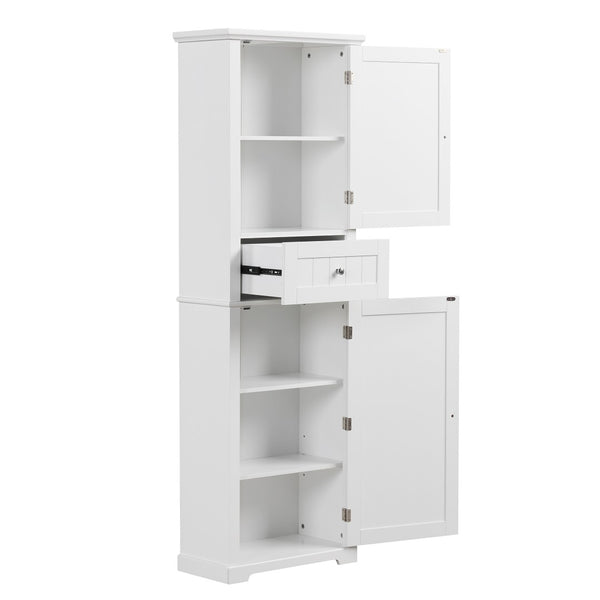 English Elm Tall Bathroom Storage Cabinet – Freestanding Organizer With Adjustable Shelf, Drawer & Elegant White Finish N725P206890K-GIGA