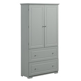 English Elm Wide Bathroom Storage Cabinet, Freestanding Storage Cabinet With Two Drawers and Adjustable Shelf, Mdf Board With Painted Finish, Grey