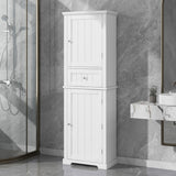 White Tall Bathroom Storage Cabinet with Drawer, Adjustable Shelf, Freestanding - MDF Board