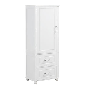 English Elm Tall Freestanding Bathroom Cabinet White Mdf Two Drawers Adjustable Shelving Storage WF312728AAK