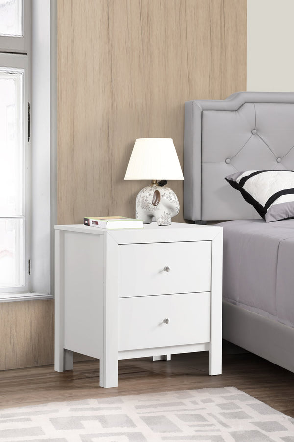 English Elm Elegant Modern Nightstand with Dovetail Drawers, Silver Hardware, Durable Wood Veneer for Bedroom Storage White 27 L x 24 W x 19 H B078118345