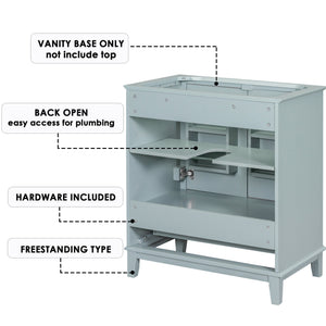 English Elm 30" Bathroom Vanity Base Only Modern Freestanding Cabinet with Doors Drawer Solid Wood MDF Frame, Paint Finish Green WF306250AAC